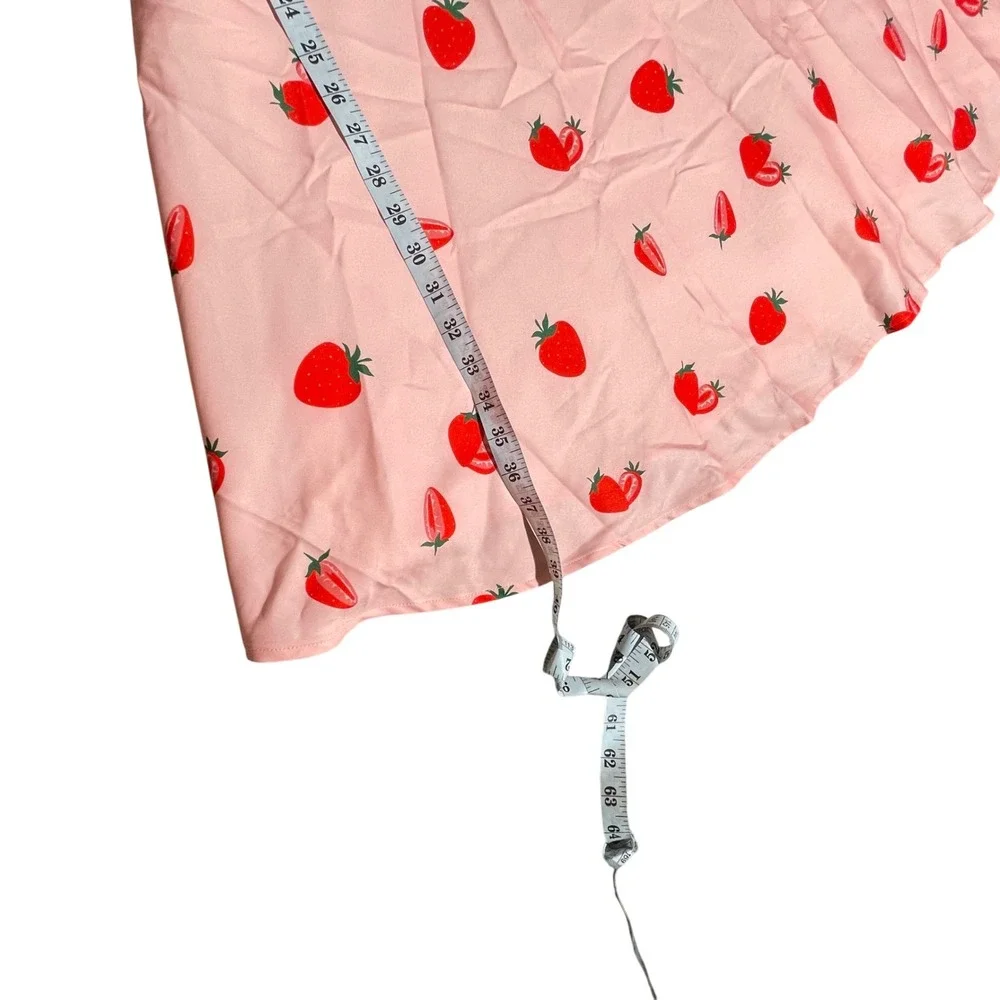 Bella Poque Pink Strawberry Print Fit and‎ Flare Dress Sleeveless - Picture 5 of 12
